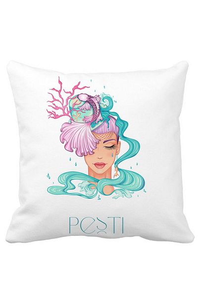 BEKZ Pillowcase, Pisces Zodiac Sign, 40x40 Cm, White, Matte
