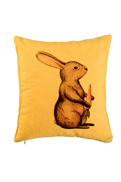 BEKZ Perna Decorativa, Model Iepuras, 40x40 cm, Galben, Husa Detasabila, Burduf