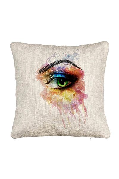 BEKZ Fata de perna Canapea, Model Multicolor Eye, 40x40 cm, Cu fermoar