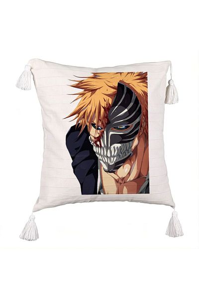 BEKZ Pillowcase with Fringes with Bleach Hollow Ichigo, 45x45 cm, Ecru, With zipper