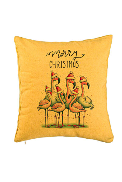 BEKZ Perna Decorativa cu tematica de Craciun, Flamingo si Text, 40x40 cm, Gal...