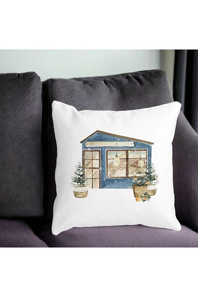 BEKZ Christmas Themed Decorative Pillow, 2, 40x40 cm, White, Matte, Removable Cover, Bellows