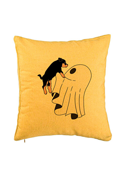 BEKZ Perna Decorativa cu motiv Fantoma si Caine de Halloween, 40x40 cm, Galbe...