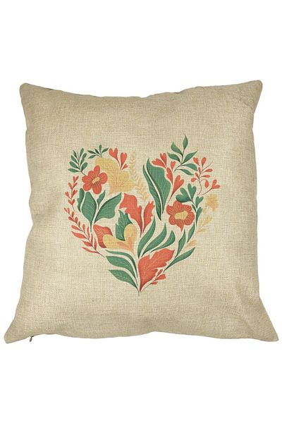 BEKZ Perna Decorativa Patrata Love Flowers, 40x40 cm, Husa Detasabila, Burduf