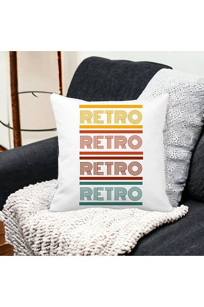 BEKZ Perna Decorativa Patrata Retro Colors, 40x40 cm, Alba, Mata, Husa Detasabila, Burduf