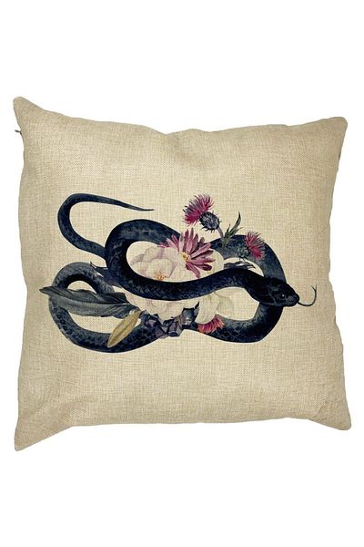 BEKZ Perna Decorativa cu motiv Sarpe si Flori de Halloween, 40x40 cm, Husa Detasabila, Burduf