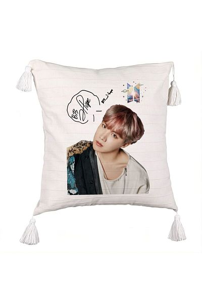 BEKZ BTS J-hope Fringed Pillowcase, 45x45 cm, Ecru, With zipper