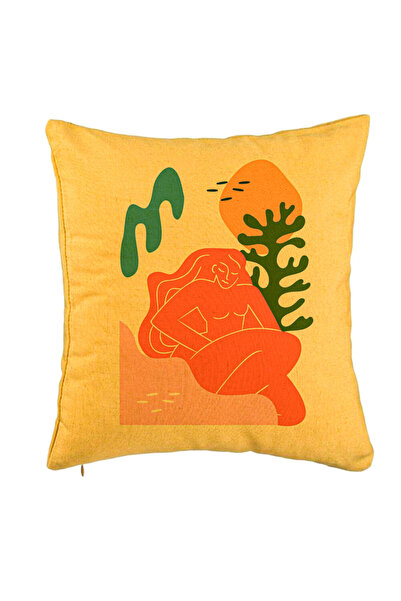 BEKZ Perna Decorativa, Model Abstracta 6, 40x40 cm, Galben, Husa Detasabila, ...