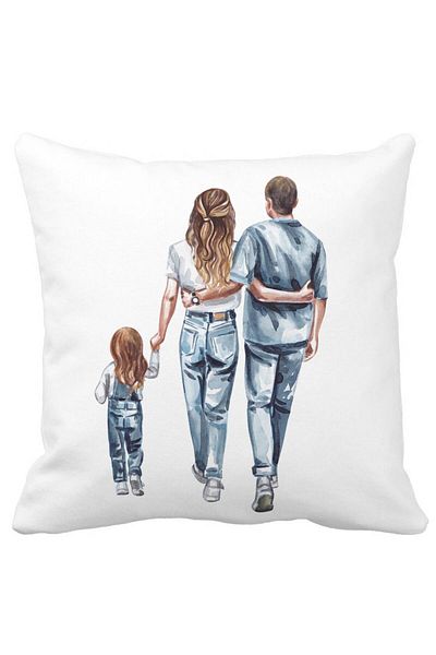 BEKZ Pillowcase, Family In Blue, 40x40 Cm, White, Matte