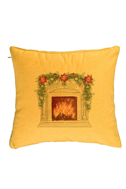 BEKZ Față de pernă cu tematică de Crăciun, șemineu, 40x40 cm, galbenă