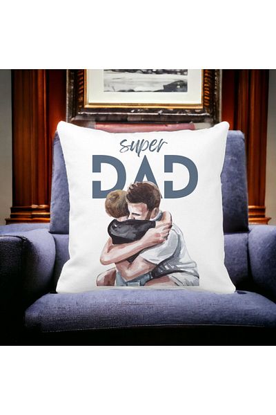 BEKZ Super Dad Boys Square Pillowcase, 40x40 Cm, White, Matte