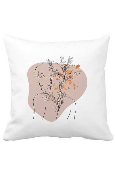 BEKZ Pillowcase Woman Body And Flowers Pattern, 40x40 Cm, White, Matte