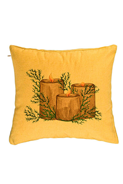 BEKZ Față de pernă cu tematică de Crăciun, lumânări, 6, 40x40 cm, galben