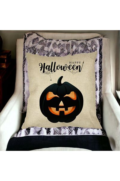 BEKZ Față de pernă cu motiv de dovleac de Halloween și text, 40x40 cm