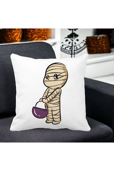 BEKZ Pillowcase With Halloween Mummy Motif 1, 40x40 Cm, White, Matte