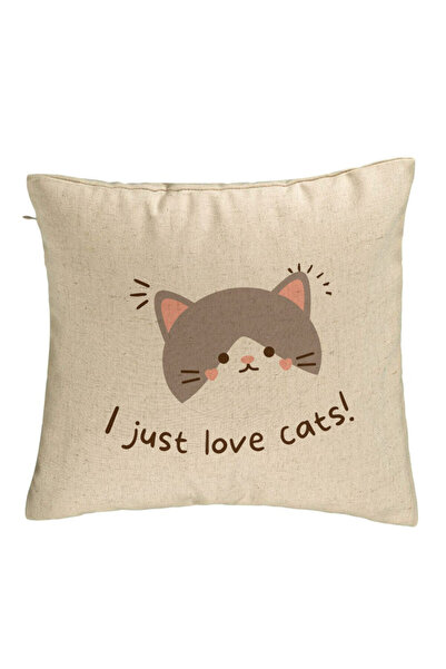BEKZ Decorative Pillow, Model I Just Love Cats, 40x40 cm, Beige, Removable Co...