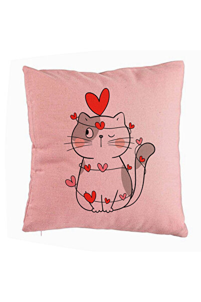 BEKZ Perna Decorativa, Model Pisicuta, 40x40 cm, Roz, Husa Detasabila, Burduf