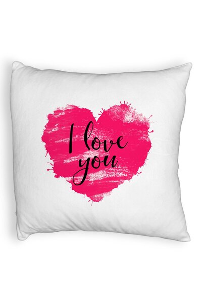 BEKZ Perna Decorativa Fluffy, Model I Love You, 40x40 cm, Alba, Husa Detasabila, Burduf