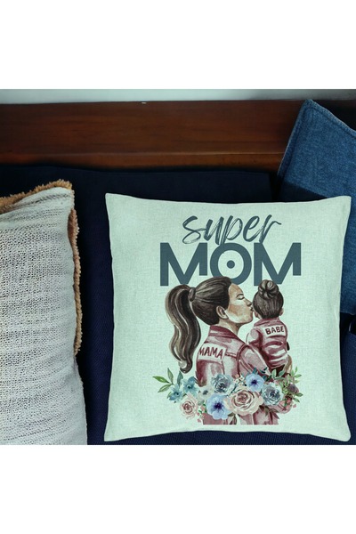 BEKZ Față de pernă, model Super Mom Babe, 40x40 cm, verde mentă