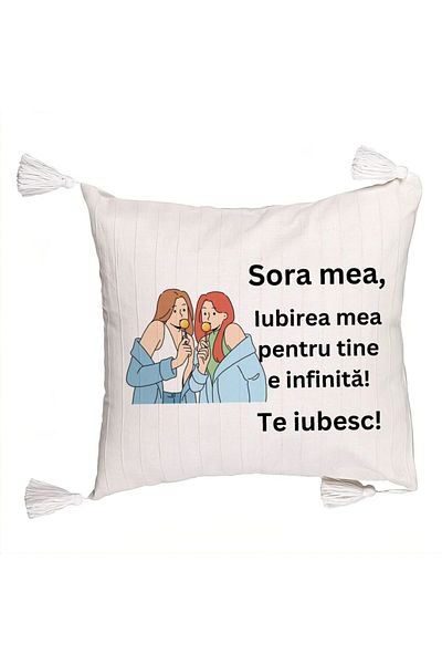 BEKZ Fringed Pillowcase My Sister 14, 45x45 cm, With zipper