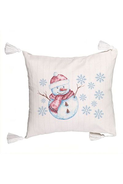 BEKZ Christmas Fringed Pillowcase Snowman, 1, 45x45 cm, Ecru, With zipper