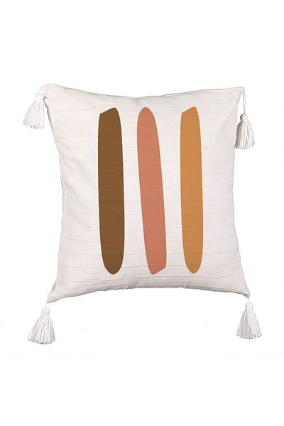BEKZ Decorative Pillow with Fringes, Abstract Pattern 13, 45x45 cm, Ecru, With zipper