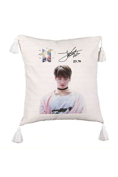 BEKZ BTS Jungkook 2 Decorative Pillow with Fringes, 45x45 cm, Ecru, With zipper