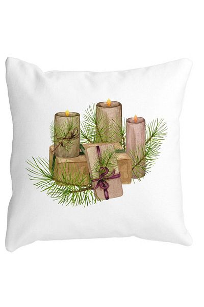 BEKZ Christmas Themed Decorative Pillow, Candles, 7, 40x40 cm, White, Matte, Removable Cover, Bellows