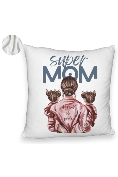 BEKZ Față de pernă pufoasă, model Super Mom of Girls, 40x40 cm, albă