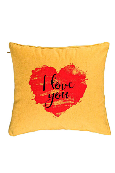 BEKZ Față de pernă, model Te iubesc, 40x40 cm, galben