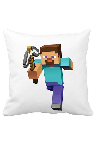 BEKZ Pernă decorativă pătrată Minecraft Mining Steve 8bit, 40x40 cm, albă, mată, husă detașabilă, Bello