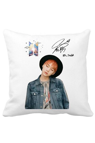 BEKZ BTS Suga 2 Decorative Pillow, 40x40 cm, White, Matte, Removable Cover, Bellows