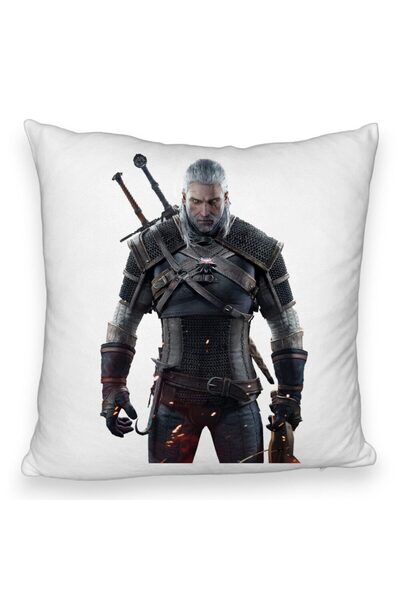 BEKZ Perna Decorativa Fluffy cu The Witcher 2, 40x40 cm, Alba, Husa Detasabil...