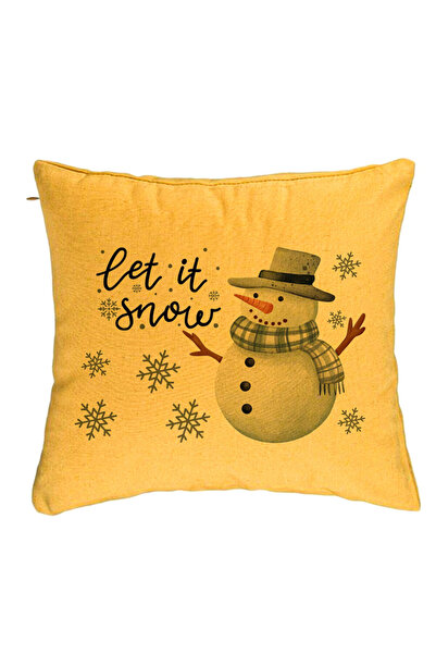 BEKZ Față de pernă de Crăciun cu om de zăpadă și text, 40x40 cm, galbenă