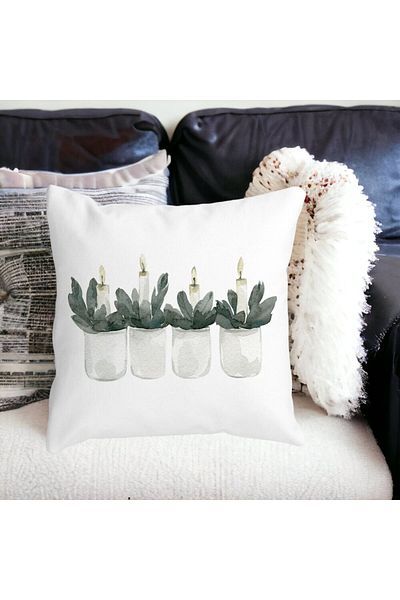 BEKZ Christmas Themed Pillowcase, Candles 2, 40x40 Cm, White, Matte