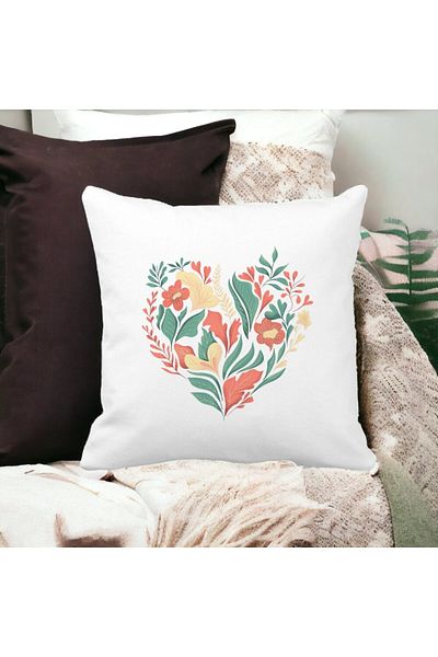 BEKZ Perna Decorativa Patrata Love Flowers, 40x40 cm, Alba, Mata, Husa Detasabila, Burduf