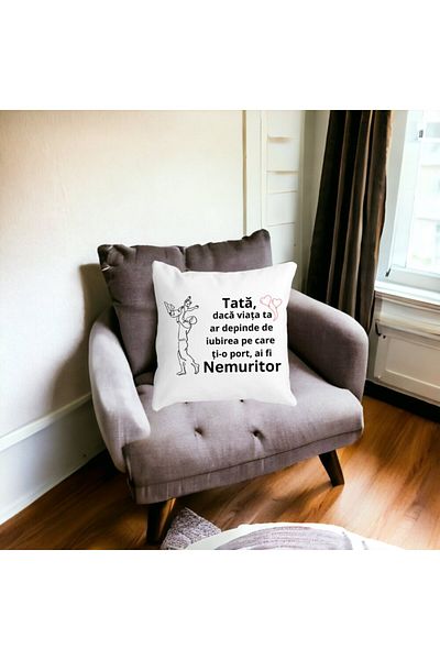 BEKZ Decorative Pillow for Dad 10,40x40 cm, White, Matte, Removable Cover, Bellows