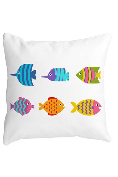 BEKZ Perna Decorativa Patrata cu Pesti Multicolor, 40x40 cm, Alba, Mata, Husa Detasabila, Burduf