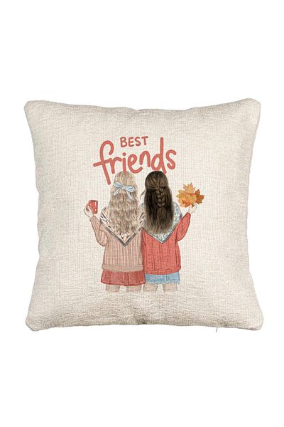 BEKZ Fata de perna Canapea, Model Best Friends, 40x40 cm, Cu fermoar