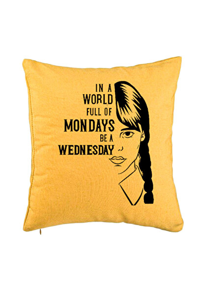 BEKZ Perna Decorativa, Model Wednesday Addams si Text, 40x40 cm, Galben, Husa...