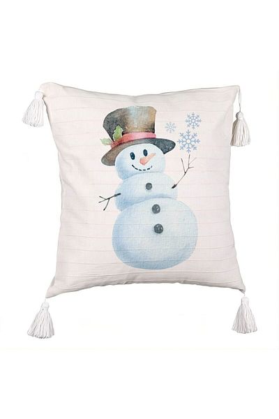 BEKZ Christmas Fringed Pillowcase Snowman, 2, 45x45 cm, Ecru, With zipper