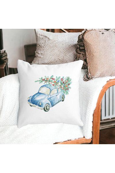BEKZ Christmas Themed Decorative Pillow, 21, 40x40 cm, White, Matte, Removable Cover, Bellows