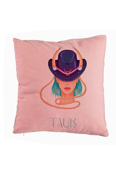 BEKZ Față de pernă, model zodiacal Taur, 40x40 cm, roz