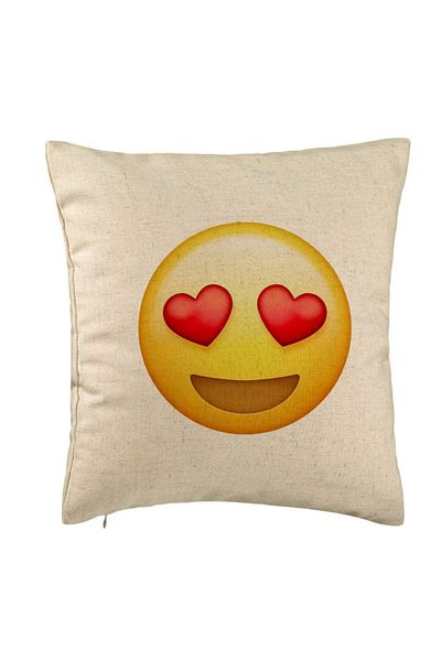 BEKZ Perna Decorativa, Model Emoji Fata cu Inimi, 40x40 cm, Bej, Husa Detasabila, Burduf