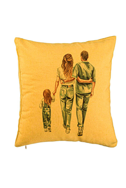 BEKZ Față de pernă, model familial în albastru, 40x40 cm, galben