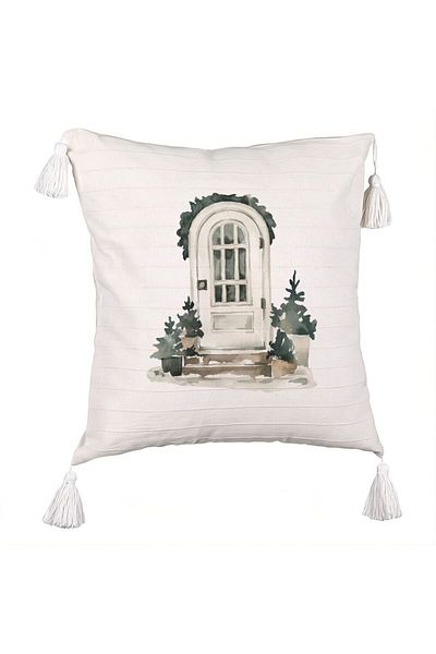 BEKZ Christmas themed Fringed Pillowcase, 3, 45x45 cm, Ecru, With zipper