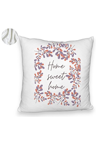 BEKZ Perna Decorativa Fluffy, Model Home Sweet Home, 40x40 cm, Alba, Husa Detasabila, Burduf