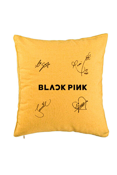BEKZ Perna Decorativa BlackPink cu Semnaturi, Model 2, 40x40 cm, Galben, Husa...