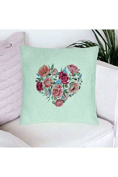 BEKZ Perna Decorativa, Model Heart of Flowers, 40x40 cm, Verde Menta, Husa De...