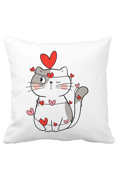 BEKZ Decorative Pillow, Kitty, 40x40 cm, White, Matte, Removable Cover, Bellows